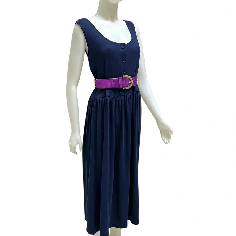 Vtg CHAMPAGNE Maxi Dress Drop-Waist Navy Minimalist Lagenlook NWT 90's‎ X-large